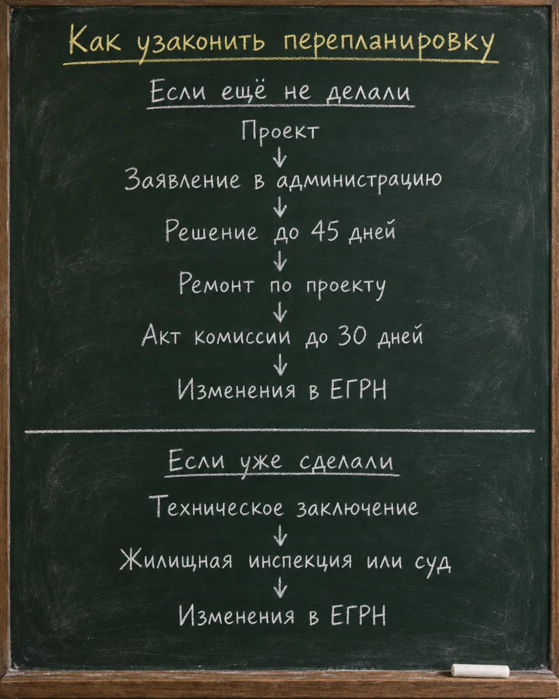 Меловая доска: как узаконить перепланировку до работ и после них