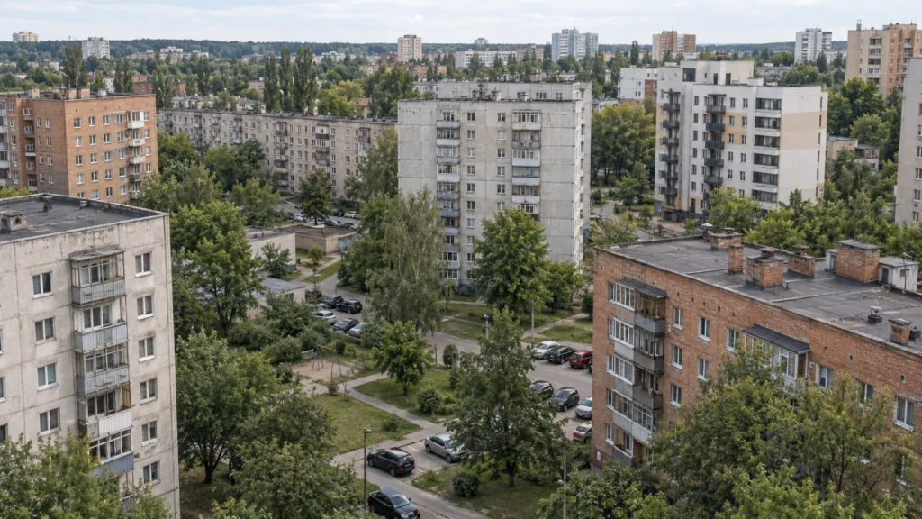 Жилой квартал с домами разных лет постройки — иллюстрация к разбору ликвидности квартир