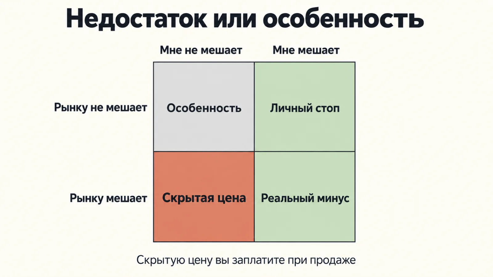 Матрица для отделения реального недостатка новостройки от особенности