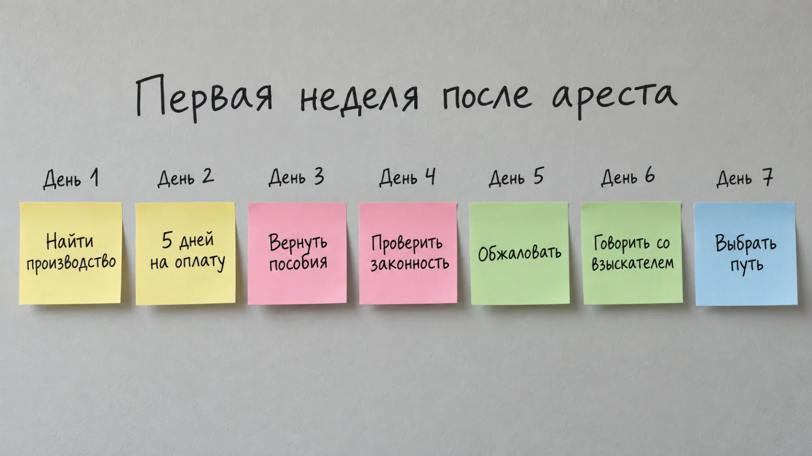 План действий по дням на первую неделю после ареста имущества