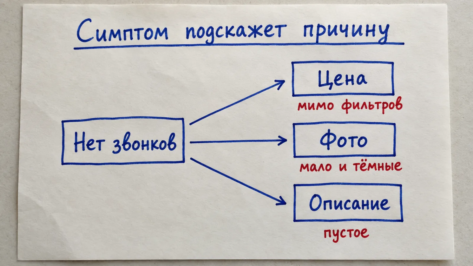 Схема: от симптома «нет звонков» к трём возможным причинам