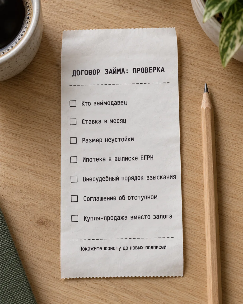 Чек-лист в виде кассового чека: что проверить в договоре займа под залог квартиры